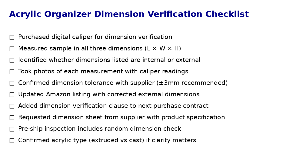 Acrylic Organizer Dimension Verification Checklist for Importers