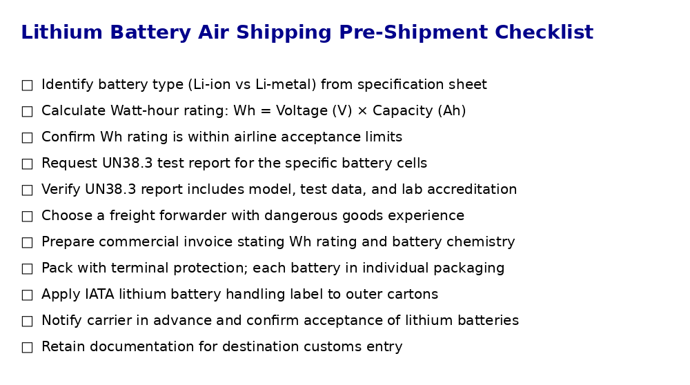 Lithium Battery Air Shipping Pre-Shipment Checklist for Small Importers