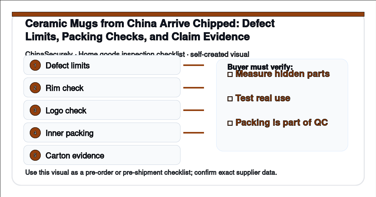 Checklist for checking chipped ceramic mugs from China before shipment and documenting claims
