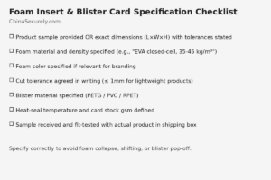 Foam insert and blister card specification checklist for China sourcing
