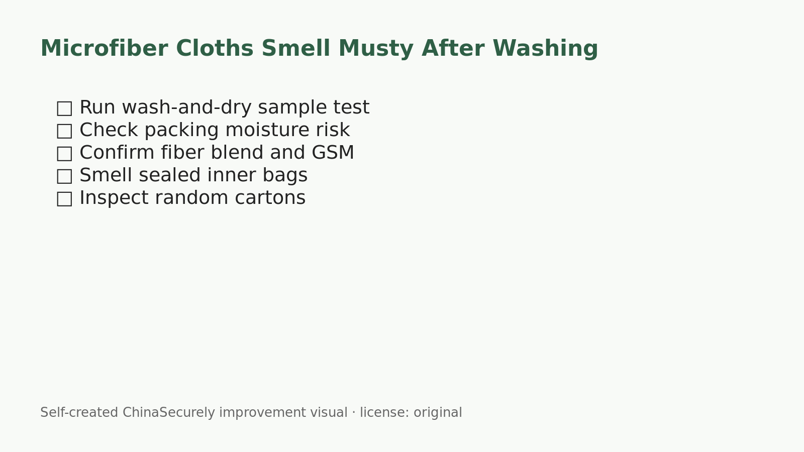 Checklist for checking microfiber cloth odor and washing performance before shipment
