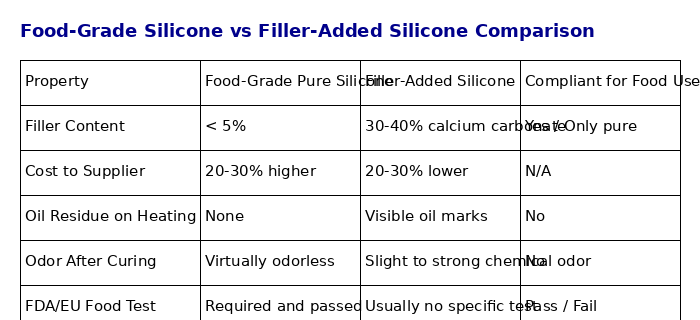Food-Grade Silicone vs Filler-Added Silicone Comparison for Importers