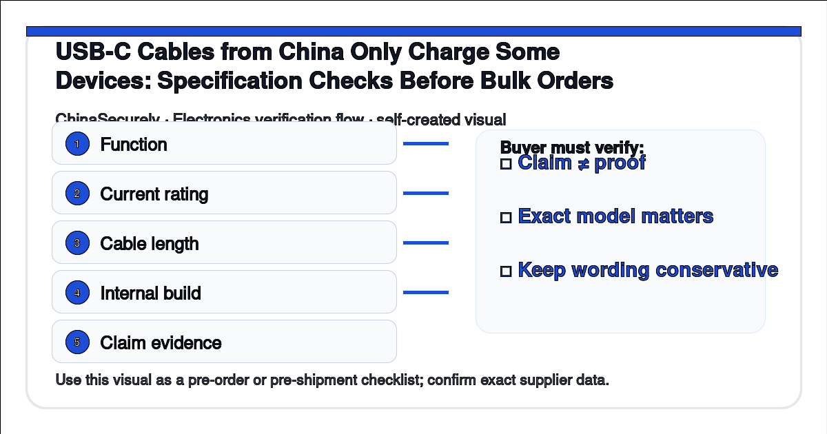 Checklist for checking USB-C cable specifications and sample tests before ordering from China