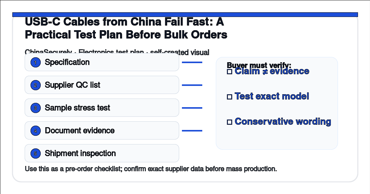 Risk matrix for testing USB-C cables from China before bulk orders
