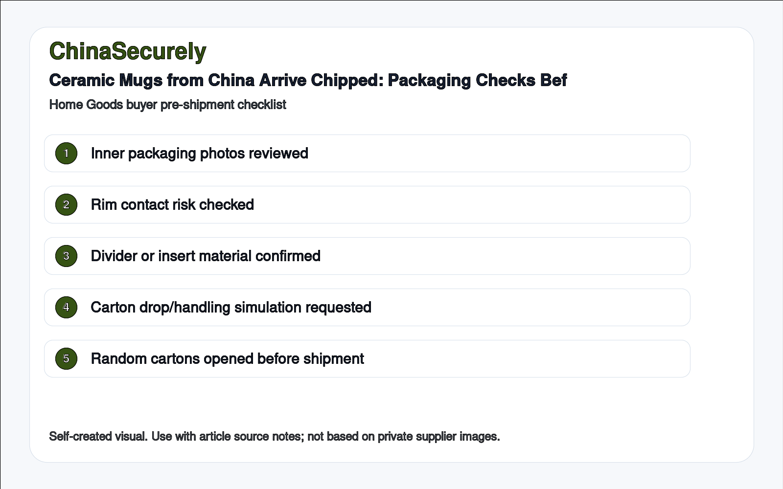 Ceramic Mugs from China Arrive Chipped: Packaging Checks Before Shipment checklist visual