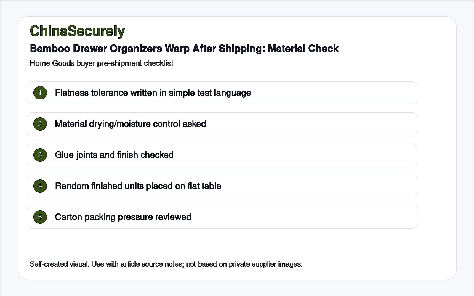 Bamboo Drawer Organizers Warp After Shipping: Material Checks for Small Importers checklist visual