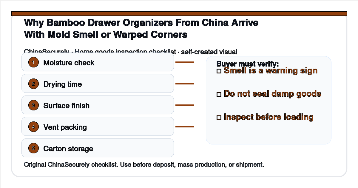 Moisture and packing checklist for bamboo drawer organizers sourced from China.