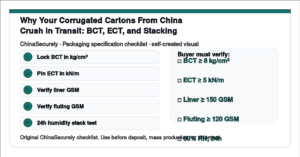ChinaSecurely corrugated carton BCT ECT and humidity-conditioned stacking verification checklist