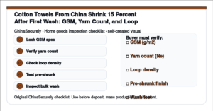 ChinaSecurely cotton towel GSM shrinkage and yarn count verification checklist for small importers sourcing from China