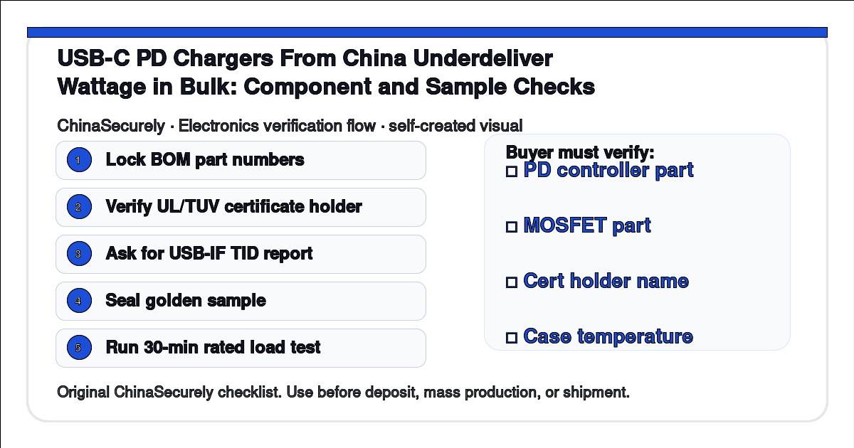 ChinaSecurely USB-C PD charger component and load-test verification checklist for small importers