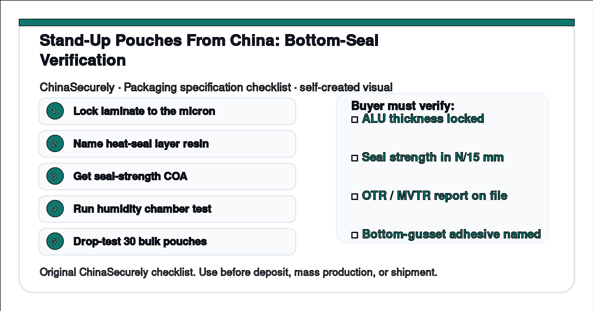 ChinaSecurely stand-up pouch bottom-seal and laminate verification checklist for small importers