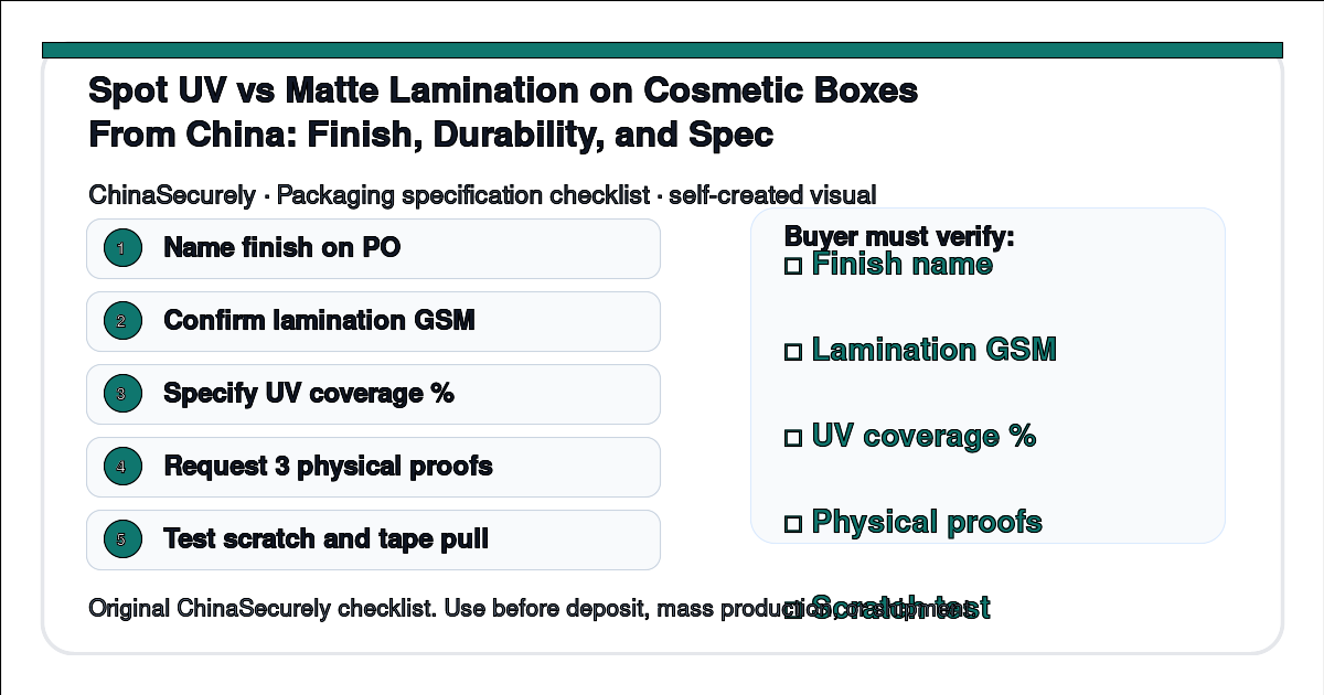 ChinaSecurely spot UV vs matte lamination cosmetic box specification checklist