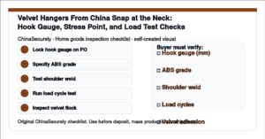 ChinaSecurely velvet hanger hook gauge and load test verification checklist