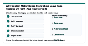 ChinaSecurely custom mailer box tape residue and print-lamination compatibility verification checklist for small importers