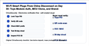 ChinaSecurely Wi-Fi smart plug Tuya module authentication and brand-lock verification checklist for small importers